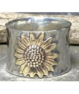Handcrafted ~ Size 7 ~ Hammered ~ Silver Color Wide Band Ring w/Sunflowe... - €17,12 EUR