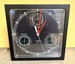 Vintage Black Sunbeam Springfield Quartz Clock &amp; Weather Station  10” X 10&#39; USA - £22.98 GBP