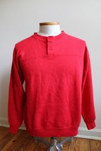 Vtg 80s Artex Jostens L Red Henley Button Solid Sweatshirt USA Made - $42.07