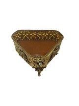 Antique Gold Filigree Ormolu Jewelry Box Casket Amber Glass Jewelry Trinket Box - £110.75 GBP
