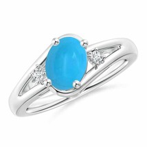 ANGARA 8x6mm Turquoise and Diamond Split Shank Ring in Silver for Women, Girls - £361.73 GBP+
