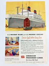 1948 S.S. President Wilson at Shanghai print ad and Movado Watch Travelers Check - £7.73 GBP