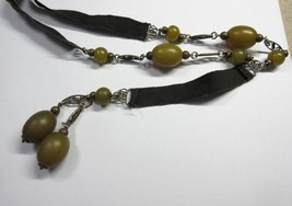 Antique Vintage Early Victorian 1840-s Amber Bead MOURNING Necklace Black Ribbon - £76.41 GBP