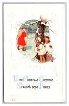 Santa Claus w Sack of Toys Children Hiding Christmas Greetings DB Postcard H18 - £3.57 GBP