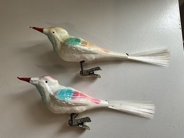 Vintage Lot Of 2 Mercury Glass Bird Clip Ornaments Red Beaks - $70.00