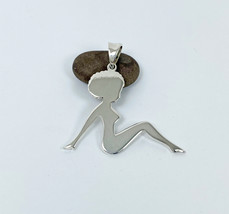 Large Short-Hair Female Body Pendant 925 Sterling Silver, Female Form Charm  - £71.12 GBP