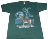 DEER T-SHIRT Vintage 90s White Tail Buck Hunting Green Aztec Graphic Men... - $25.99
