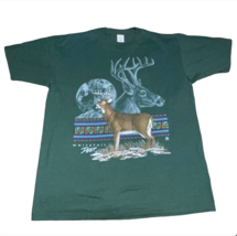 DEER T-SHIRT Vintage 90s White Tail Buck Hunting Green Aztec Graphic Mens XL - £20.33 GBP