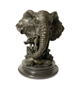 Bronze Metal Bust Sculpture of Elephant &amp; Baby Signed Milo on Marble Base - $540.25 CAD