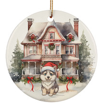 Siberian Husky Dog Santa Hat And New Home Christmas Ornament Ceramic Gift Decor - £11.83 GBP