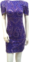 Vintage 80s Purple Silk Beaded Sequin Avante Garde Mini Dress-Size Small - $229.00
