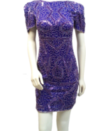Vintage 80s Purple Silk Beaded Sequin Avante Garde Mini Dress-Size Small - £180.07 GBP