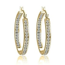 Crystals By Swarovski Inside Outside Hoop Earrings 14K Gold Overlay 1.25... - £42.78 GBP