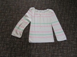 VTG  Hand Knitted Crochet Ivory Pink Green Blouse Top Shirt Women&#39;s 70s ... - $29.69