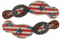 Western Saddle Horse Bling! Leather Spur Straps Red White Blue Stars + S... - £19.69 GBP