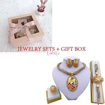 African Jewelry Charm Necklace Earrings Dubai Gold Jewelry Sets for Women Weddin - £26.54 GBP