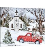 SwallowLiving 12&quot; x 16&quot; LED Christmas Canvas Prints Wall Art, Red Truck - $18.95