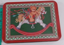 Vintage Rocking Horse Colorful tin Snuff Box cards small thin - £7.63 GBP