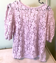 Adiva Womens Sheer Light Purple Lilac Floral Lace Short Sleeve Shirt siz... - $6.99