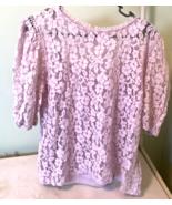 Adiva Womens Sheer Light Purple Lilac Floral Lace Short Sleeve Shirt siz... - $6.99
