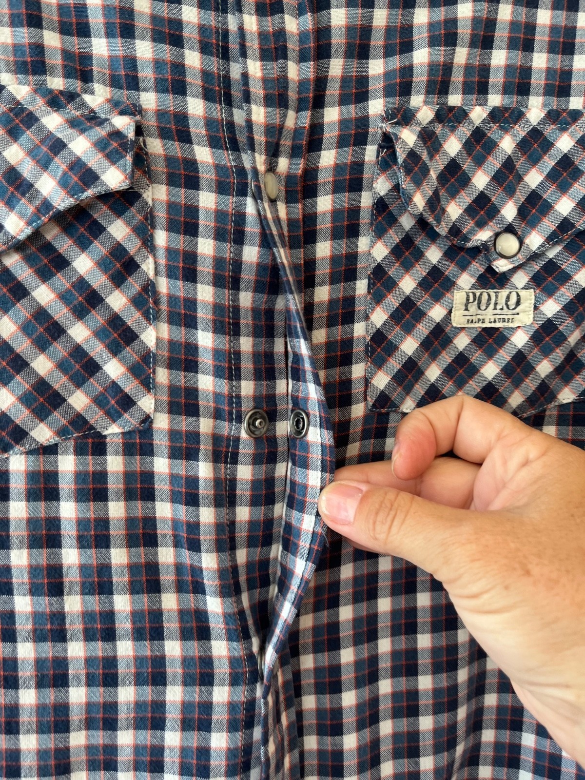 Polo by Ralph Lauren Sz L Women Slim Fit Gingham Shirt Chest Pockets Button Down Item image 5