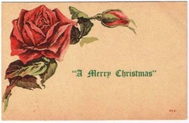 Christmas Postcard Merry Christmas Rose VINTAGE - £2.40 GBP