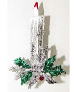Vintage Signed GERRYS Christmas Holiday Candlestick Pin Brooch Silver To... - £12.75 GBP