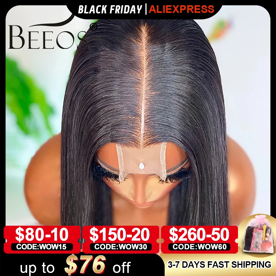 Glueless 2x6 HD Lace Closure Wigs Straight Deep Parting Human Hair HD - £152.59 GBP+