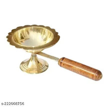 Brass and Wooden Handle Pooja Dhoop Akhand Diya (Golden) - $27.77