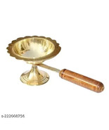 Brass and Wooden Handle Pooja Dhoop Akhand Diya (Golden) - $27.77