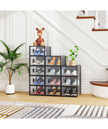 Compact 12pc Black Shoe Box Stackable,Stylish &amp; Durable with Plastic Mes... - $72.47 CAD