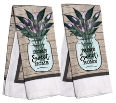 KITCHEN TOWELS Set of 2 Home Sweet Home Lavender Green Brown Beige Cotton