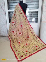 Women Dupatta chanderi wool thread embroidery Raw Silk Pompom India Chunni PP5 - £25.58 GBP