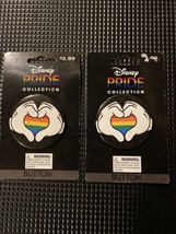 TWO Disney Exclusive Pride Collection Mickey Mouse Rainbow Heart Hands Button - £6.16 GBP