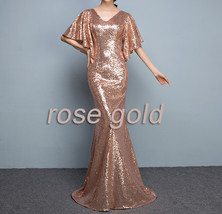 Rose Gold Sleeves Sequin Dress Gold Maxi Long Plus Size Mermaid Sequin Dress image 5