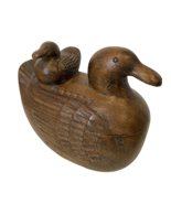 Hand Carved Wooden Duck with Duckling Figure with Storage Compartment - $32.57 CAD