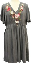 Johnny Was Floral Embroidered Dress Sz-3X Gray 100% Cotton - £120.17 GBP