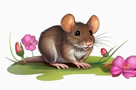 Mouse and Flower Clipart - 4 High Quality JPGs - Digital Download - Card Making, - £1.59 GBP