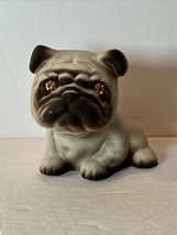 Vintage Roselane USA Bisque Bulldog Pottery Figurine Rhinestone Eyes - $14.99