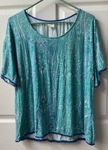 Soma Short Sleeved PJ top Womens Size Medium Blue Green Paisley Jersey - $12.75