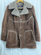 VTG Trail Master Size L Men&#39;s Brown Split Cowhide Swede Leather Jacket Faux Fur - £72.13 GBP