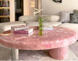 Pink Rose Quartz Coffee Tops Table, Handmade Furniture, Quartz Table Home Decors - £167.89 GBP+