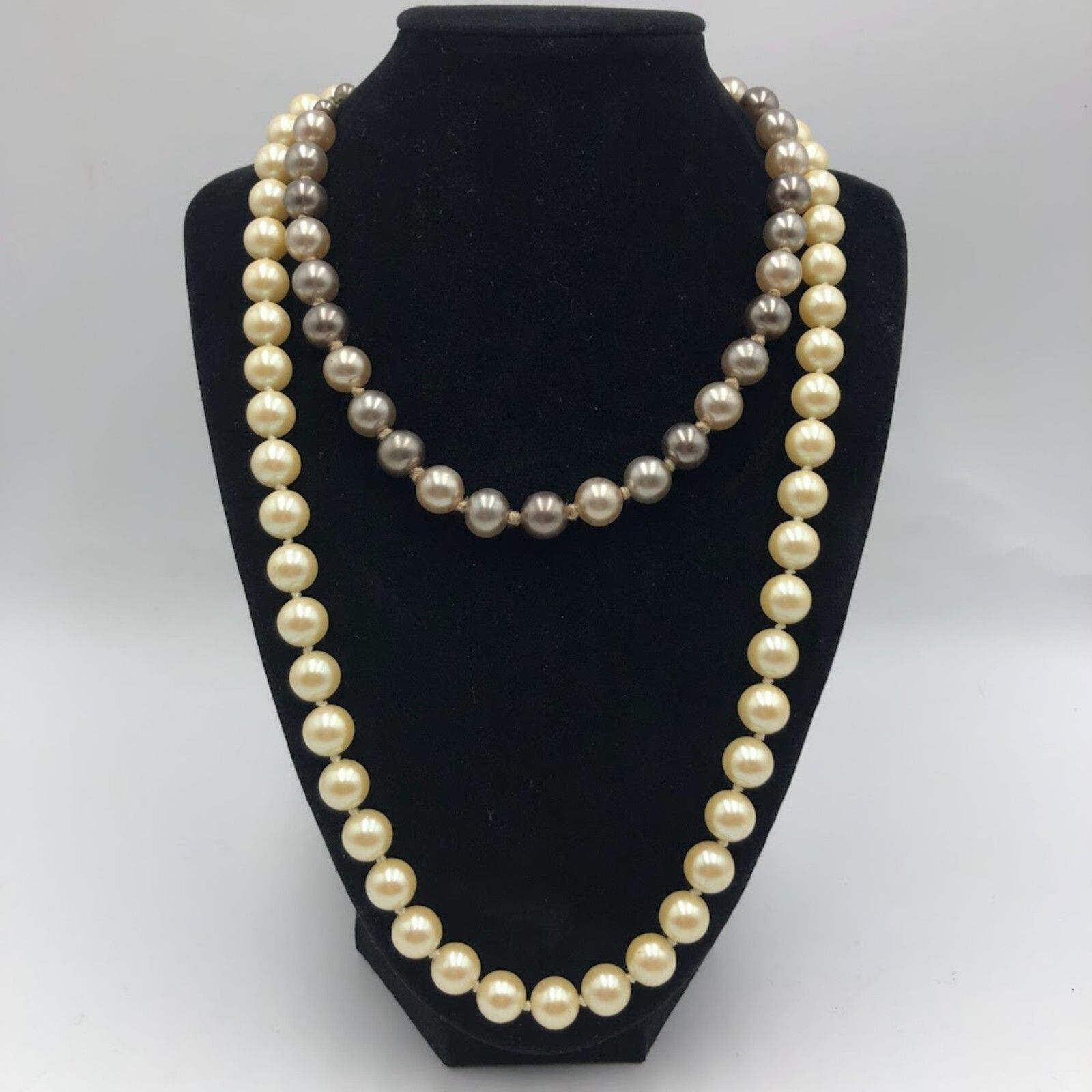 Vintage MCM Lot of 2 Faux Pearl Necklaces Pearl White and Grayish/Beige Japan - $29.68
