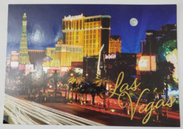 Postcard Glittered Vegas City Lights Under A Full Moon Las Vegas, Nevada... - $7.50