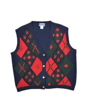 Pendleton Sweater Vest Womens XL V Neck Cardigan Ramie Knit Argyle Button Front - £22.01 GBP