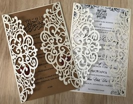 50pcs Pearl Cream laser cut Wedding Invitations,custom Laser Cut invite cards - £46.02 GBP