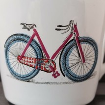 World Market Pink Bike 14 oz. Stoneware Coffee Mug Cup White Pink - $15.27