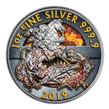 UK £2 Coin Valiant Slaying the Dragon 2019 Silver 1 Oz Iron Power Editio... - $224.99