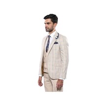Men 3pc European Vested Suit WESSI by J.VALINTIN Extra Slim Fit JV31 Beige plaid image 6