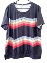 Women&#39;s Short Sleeve Crew Neck Striped Colorful Pullover T-Shirt, Black, L - £6.70 GBP
